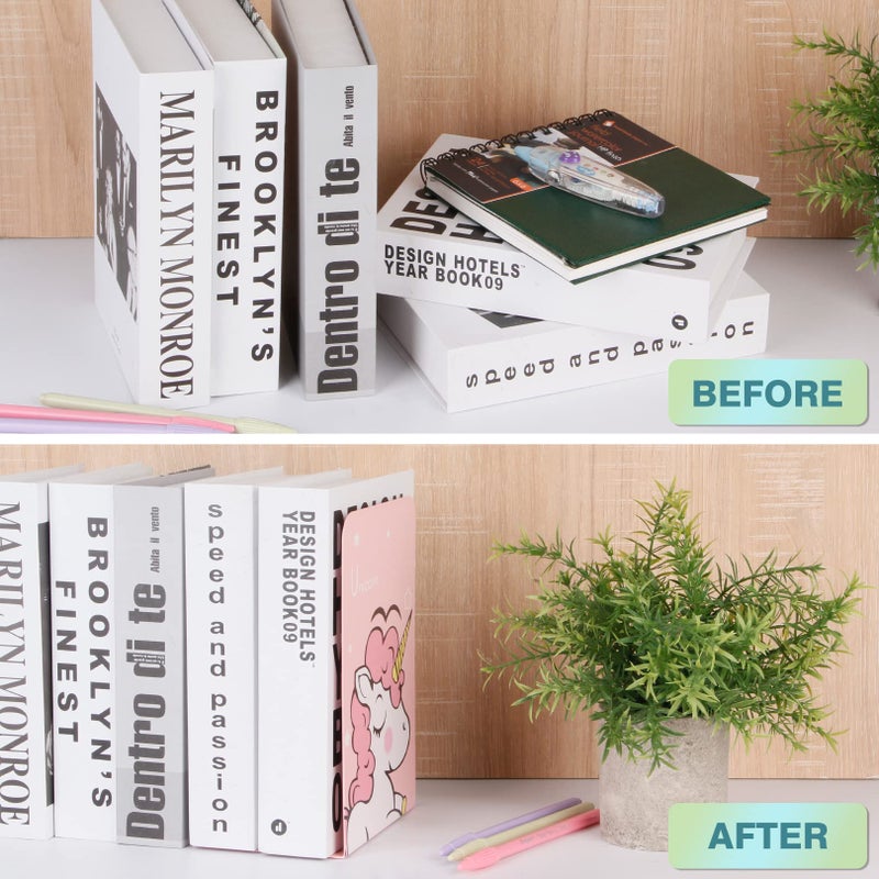 Zyners 8 Pieces Bookends, Metal Bookends for Shelves, Non-Skid Heavy Duty, Unicorn Cute Book Ends for Kids, Girls, Children(5.3 x 4 x 7.5 inches) - Image 5
